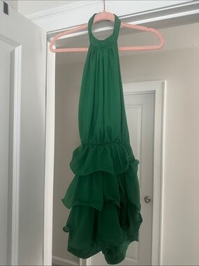 PrettyLittleThing Green Halter Ruffle Romper